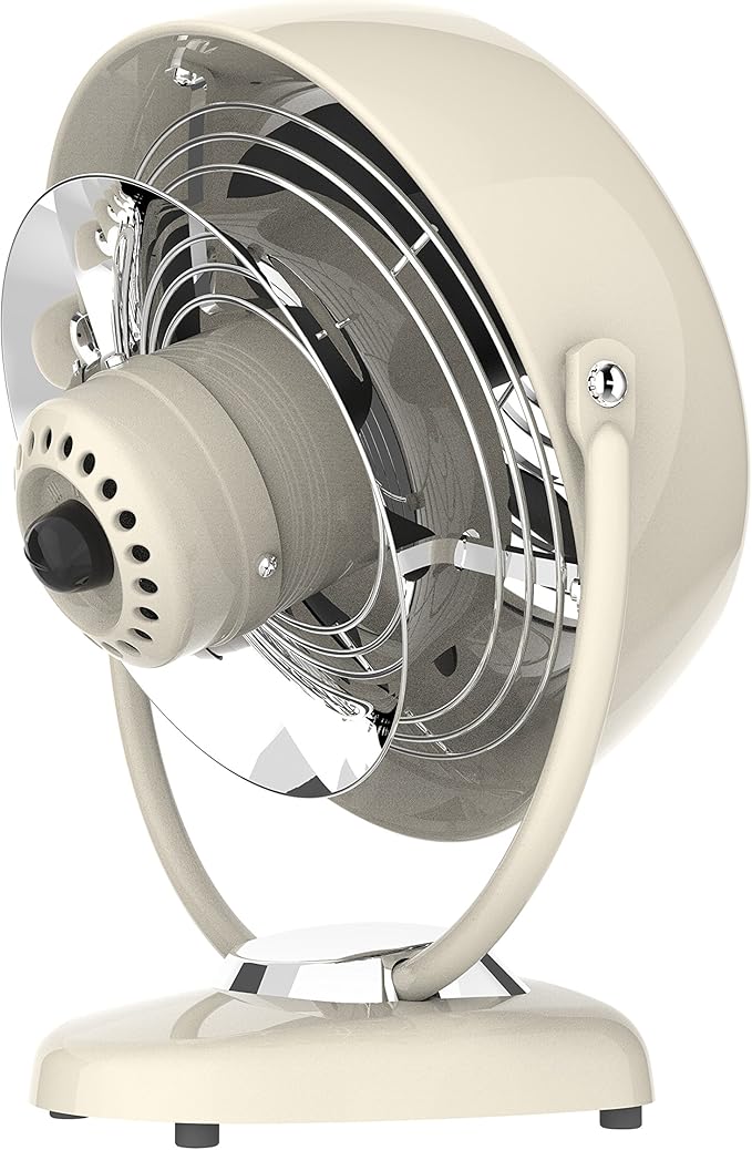 Vornado VFAN™ Vintage Air Circulator Fan, 3-Speed, Metal, Desktop Table Fan for Bedroom, Office, Cooling, with Adjustable Tilt Multi-Directional Airflow, Retro Design, Vintage White