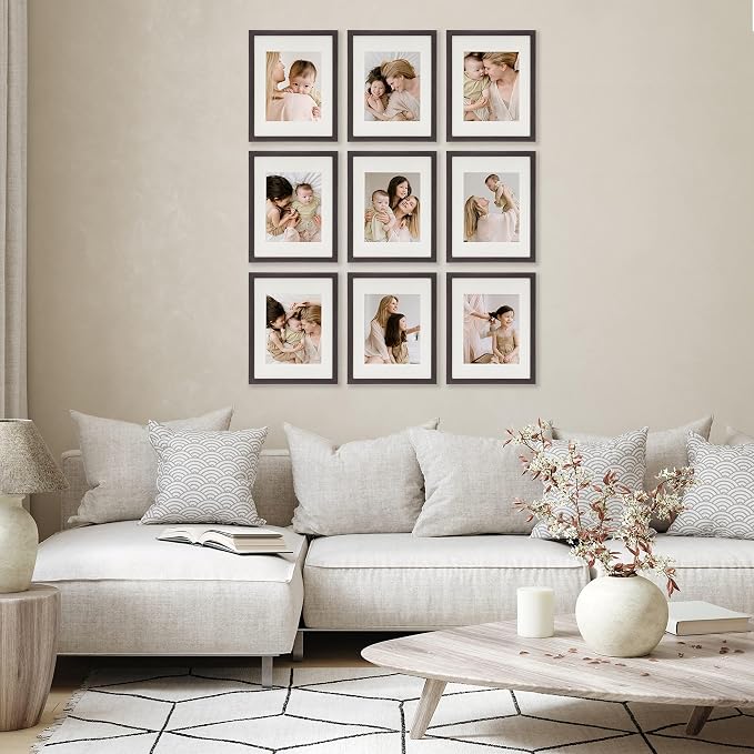 Sheffield Home 9 Piece Gallery Wall Frame Set, 11x14 Inch, Dark Oak