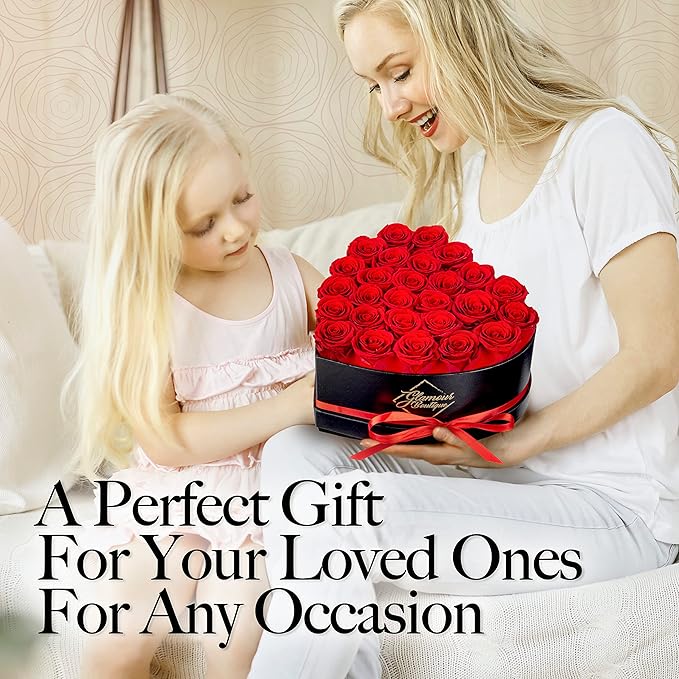 GLAMOUR BOUTIQUE 27 Flower Forever Heart Shape Box, for Mom, Eternal Preserved Roses Gift for Her, Long Lasting Flowers Bouquet, for Birthday, Anniversary and Girlfriend - Red