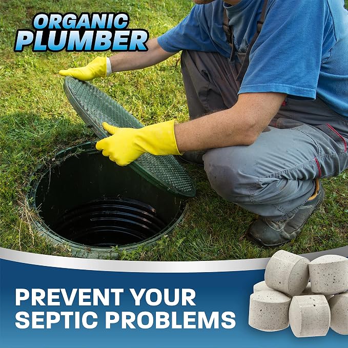 Septic Tank Cleaner Treatment, Bacteria x Natural Enzyme Flushable Bio Tabs, Rid Sewage Waste & Clean Field System, 1 Year of Tablets