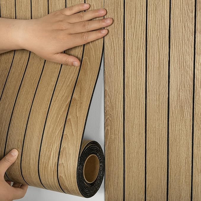Abyssaly 3D Peel and Stick Wood Wall Panels, 15.7" x 236" Thickened PVC Self-Adhesive Wall Paneling, Soundproof Waterproof Brown Wood Slat Wallpaper for Living Room Bedroom Kitchen Accent Walls