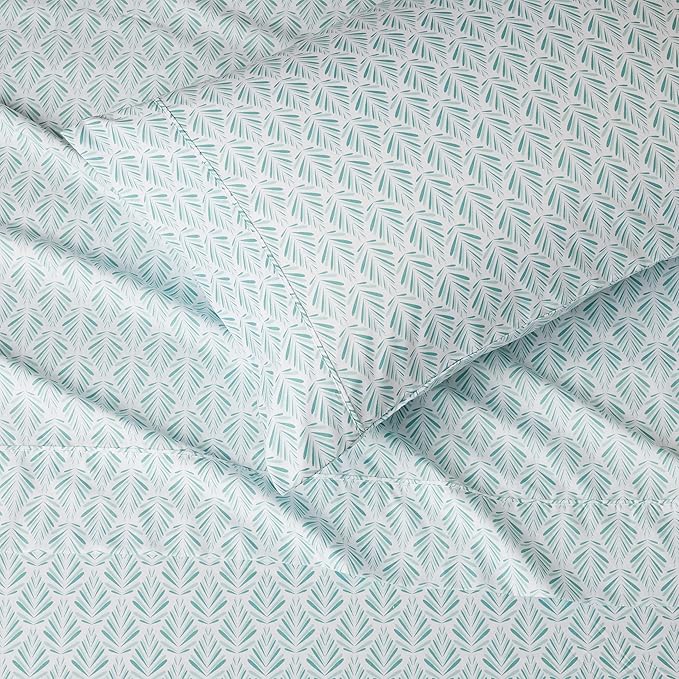 Amazon Basics Breathable, Lightweight Brushed Microfiber 3 Piece Bed Sheet Set with 14-Inch Deep Pockets, Wrinkle-Resistant, Twin XL, Aqua Fern, Printed