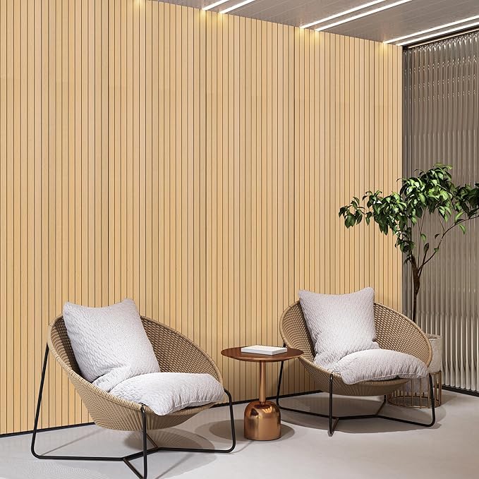 118" x 15.7" Peel and Stick Slat Wall Panel – Self-Adhesive 3D Wood Grain Wall Panels Waterproof PVC Fluted Paneling Wood Wallpaper for Living Room Ceiling Decor