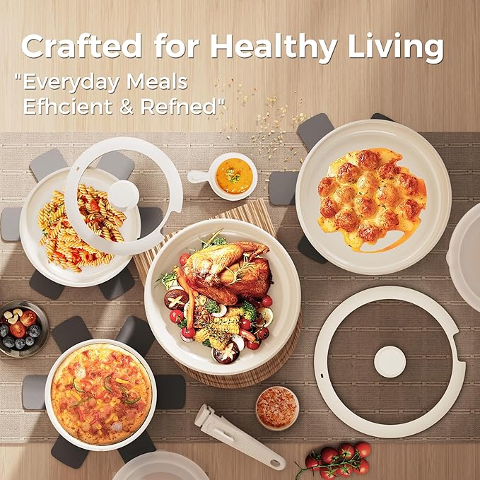 Sanho 21-Piece Pots and Pans Set, Healthy Ceramic Nonstick Cookware with Detachable Handles, Non-Toxic 4-Layer Stainless Steel & Aluminum Core, Induction RV Kitchen Set, Dishwasher & Oven Safe