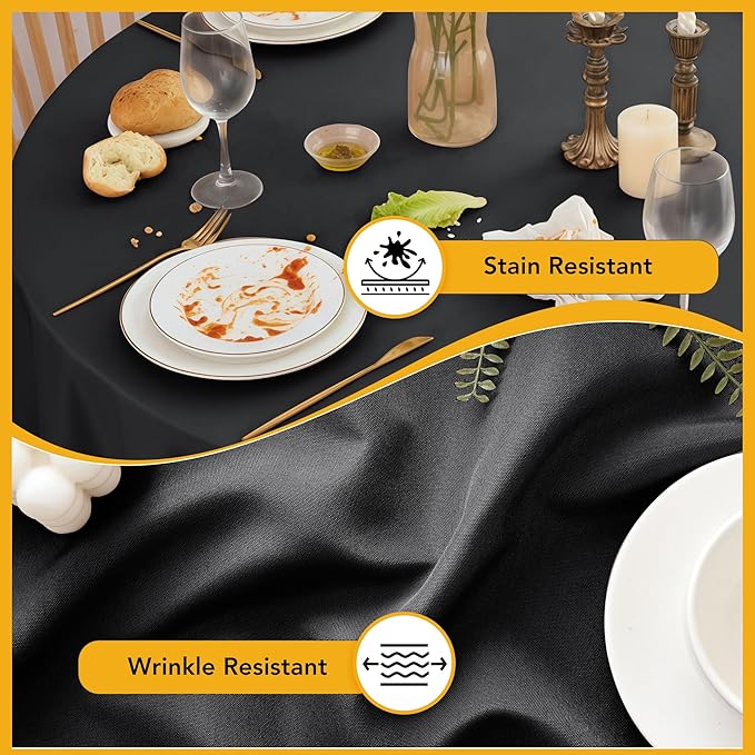 6-Pack Black Round Tablecloths, 90 Inches, Stain-Resistant Polyester for 4-5 Ft Round Tables - Washable Table Covers for Weddings, Banquets, Birthday Parties, Events