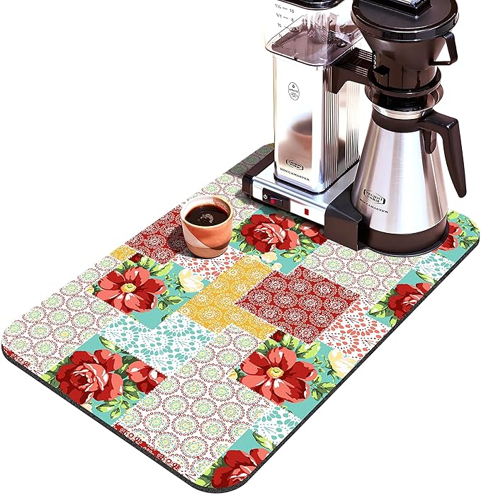 Coffee Bar Mat Accessories for Countertop Pioneer Flower Absorbent Hide Stain Rubber Backed Dish Drying Mats for Kitchen Counter Draining Pad Decor Gift Fit Under Coffee Maker (20x12in)