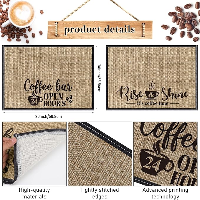 2 Pieces Coffee Bar Mat, 20 x 14 Inch Burlap Placemat With Fabric Backing, Bar Accessories Decor for Machine and Station (Fresh Style)