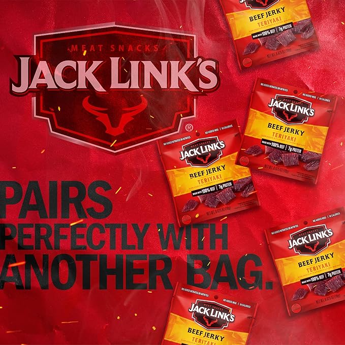 Jack Link's Teriyaki Beef Jerky Multipack - (5 Pack) 0.625 oz Bags - Ready to Eat Real Meat Protein Snacks - 7g Protein per Serving - Made with 100% Real Beef