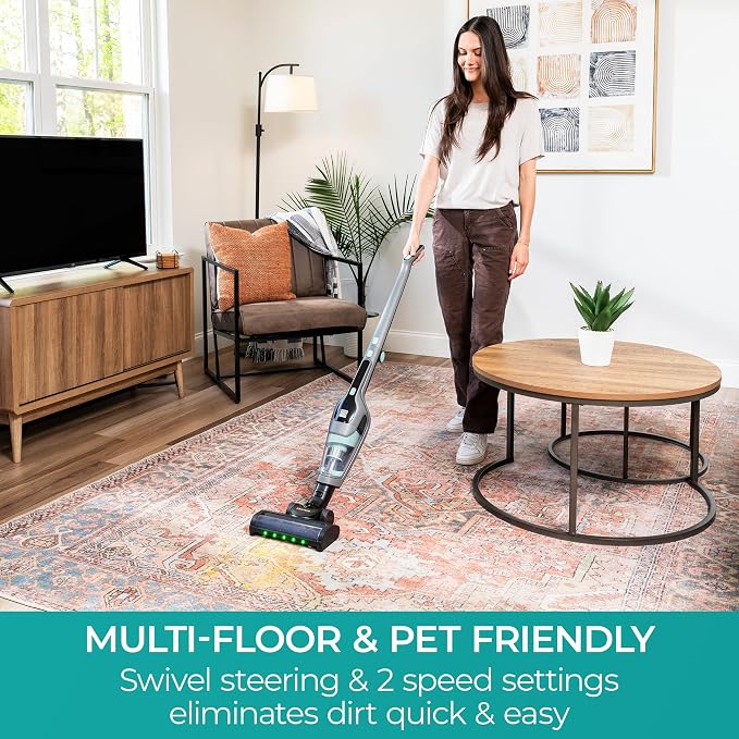 Kenmore 200 Series Cordless Stick Vacuum Lightweight Cleaner | 2-Speed Power Suction LED Headlight 2-in-1 Handheld for Hardwood Floor, Carpet & Pet Hair - DS2010