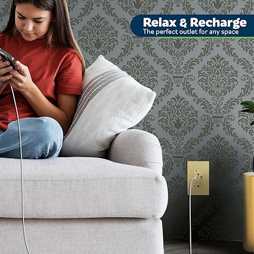 TOPGREENER USB Outlet, Type C & Type A Wall Outlet, 15 Amp Tamper Resistant Receptacle Plug, Charging Power Outlet with USB Ports, Wall Plate Included, UL Listed, TU21536AC-GDWSI-2PCS, Gold, 2 Pack