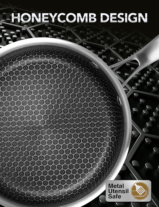 MICHELANGELO 6 Pcs Tri-ply Stainless Steel Pot Set, 2QT & 3QT & 8QT Pot with Lids, Nonstick HoneyComb Interior Cooking Pot Set, Compatible with All Cooktops, Oven & Dishwasher Safe