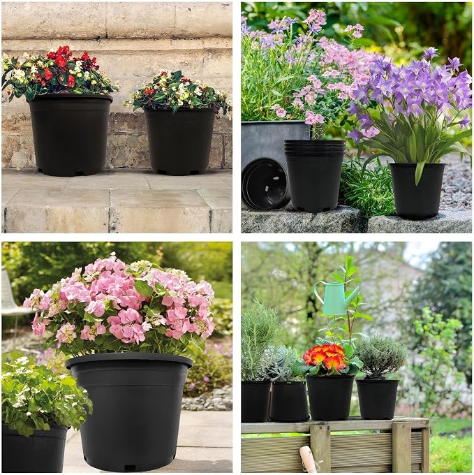 10 Gallon Nursery Pots Plastic Container Injection Molded Pot for Plants Flexible with Drainage Holes Suitable for Plants Soil Growers or Hydroponics Black 10 Pcs