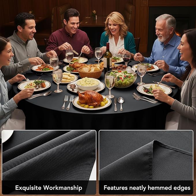 6-Pack Black Round Tablecloths, 120 Inches, Stain-Resistant Polyester for 5-6 Ft Round Tables - Washable Table Covers for Weddings, Banquets, Birthday Parties, Events
