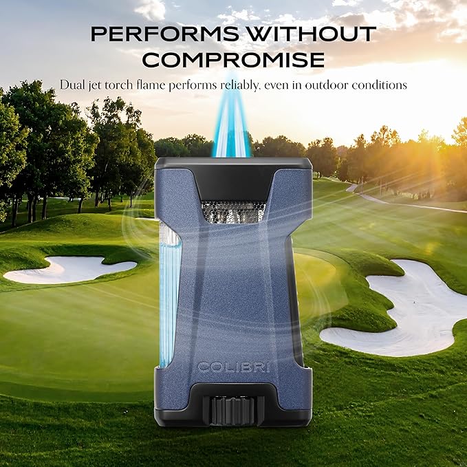 Colibri Rebel Double Torch Lighter – Wind Resistant Butane Cigar Lighter, Refillable Jet Flame with XL Fuel Tank, Adjustable Flame & Fuel Window (Midnight Navy + Black)