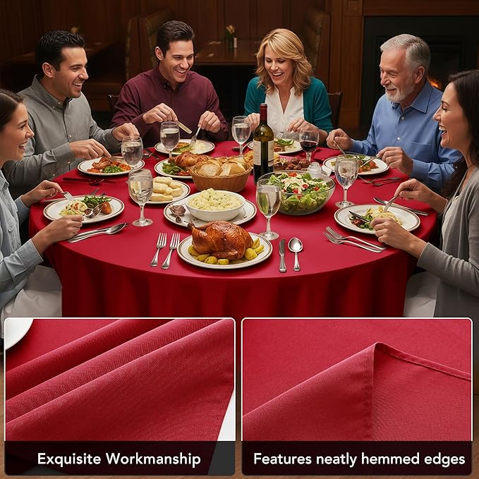 10-Pack Red Round Tablecloths, 90 Inches, Stain-Resistant Polyester for 4-5 Ft Round Tables - Washable Table Covers for Weddings, Banquets, Birthday Parties, Events
