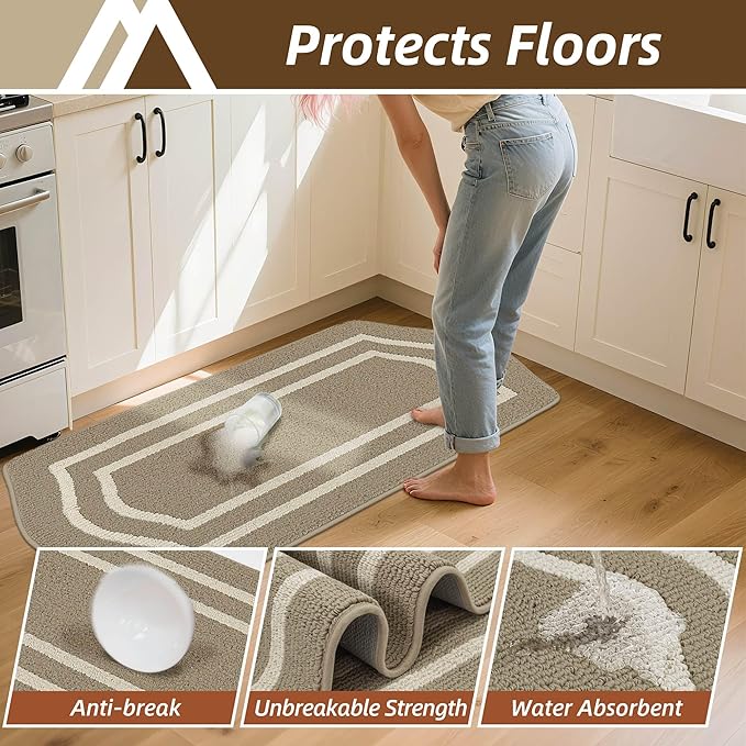 COSY HOMEER Kitchen Rugs and Mats 24"x48" Non Slip Kitchen Mats for Floor Washable Kitchen Runner Rug Stain Resistant Standing Mat for Kitchen,Sink,Polypropylene,Beige