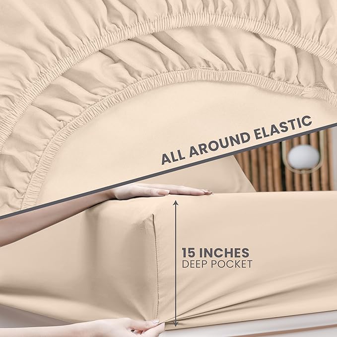 Utopia Bedding Queen Sheet Set - 4 Piece Cloud-Soft Microfiber Sheets - Airy & Comfortable for Restful Sleep - Includes 1 Fitted, 1 Flat & 2 Pillowcases (Beige)