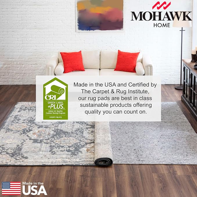 Mohawk Home Non Slip Rug Pad 5' x 8' - 3/8" Thick Felt + Latex Rubber Gripper - Dual Surface Cushion for Hardwood, Carpet, Tile Floors, Made in USA
