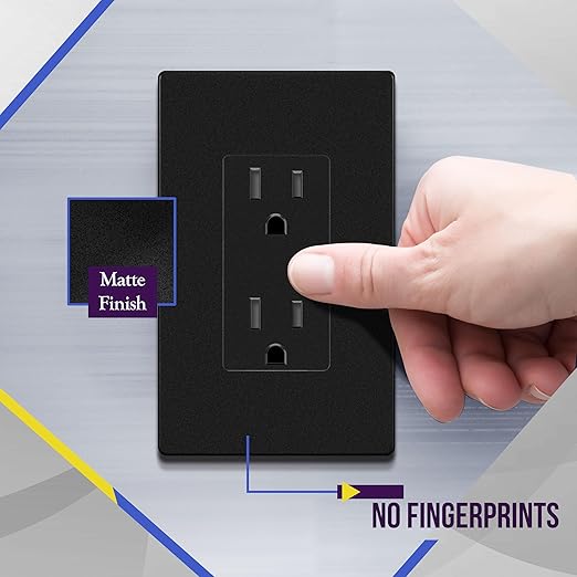 ENERLITES Matte Black Decorator Receptacle, Standard Electrical Wall Outlet, 15A 125V, Self-Grounding, 2-Pole, 3-Wire, 5-15R, UL Listed, 61502-TR-MBK, 20 Pack, Tamper Resistant
