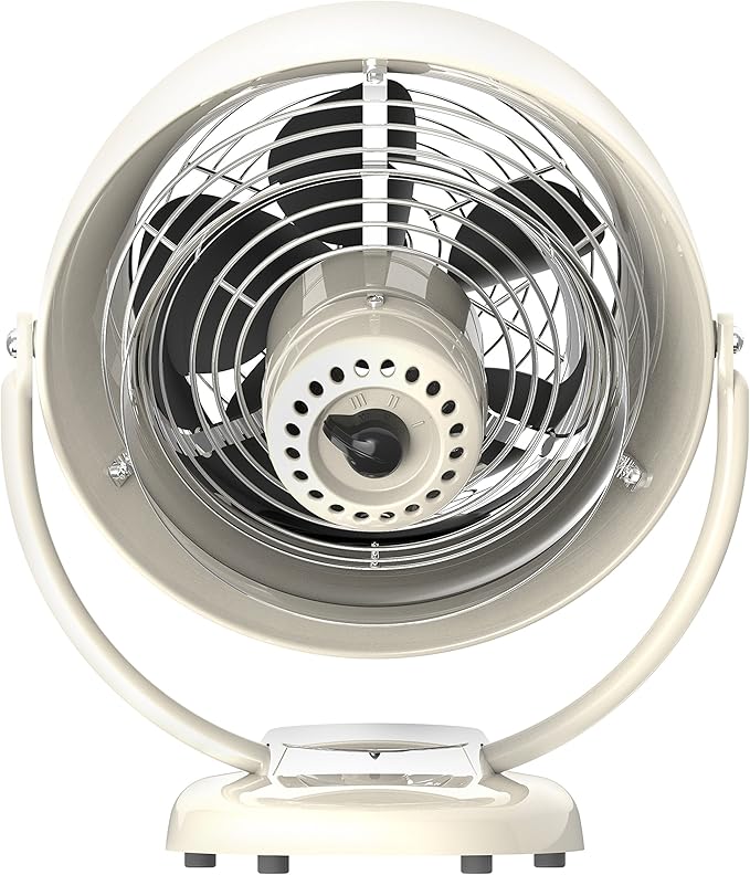 Vornado VFAN™ Vintage Air Circulator Fan, 3-Speed, Metal, Desktop Table Fan for Bedroom, Office, Cooling, with Adjustable Tilt Multi-Directional Airflow, Retro Design, Vintage White