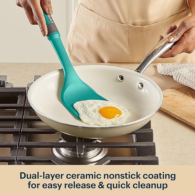 Pyrex 3-Piece Ceramic Cookware Fry Pan & Saucepan Set with Lid & Stainless Steel Handles, Healthy Nonstick Ceramic Coating, Induction Compatible Stainless Steel, PFAS Lead Cadmium BPA Free