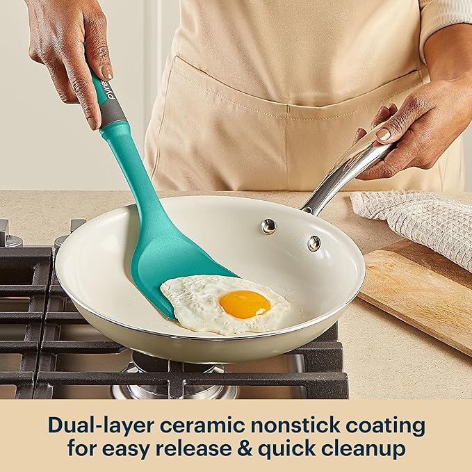 Pyrex 2-Piece Ceramic Cookware Grill & Fry Pan Set with Stainless Steel Handles, Healthy Nonstick Ceramic Coating, Induction Compatible Stainless Steel, PFAS Lead Cadmium BPA Free