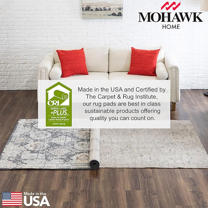 Mohawk Home Non Slip Rug Pad 12' x 15'- 1/4" Thick Felt + Latex Rubber Gripper - Dual Surface Cushion for Hardwood, Carpet, Tile Floors, Made in USA