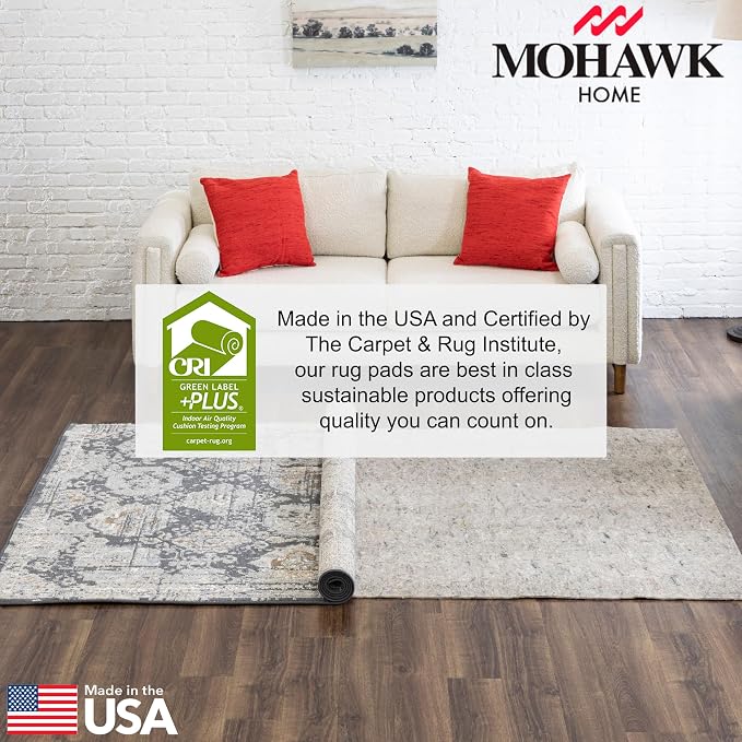 Mohawk Home Non Slip Rug Pad 8' Square- 1/4" Thick Felt + Latex Rubber Gripper - Dual Surface Cushion for Hardwood, Carpet, Tile Floors, Made in USA