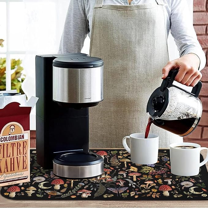Kitchen Countertop Dish Drying Mat,Super Absorbent Coffee Bar Mat for Maker Espresso Machine, Anti-Slip Accessories for Kitchen Countertops 19x12 Inch