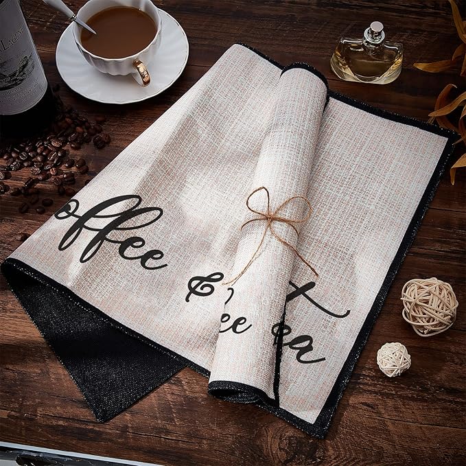 CRASPIRE Coffee Bar Set - 2pcs Burlap Coffee Maker Mats, 20'X 14' Fabric Backed Placemats for Kitchen Countertops