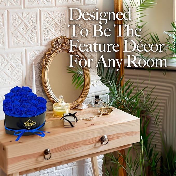 GLAMOUR BOUTIQUE 16 Flower Forever Heart Shape Box, for Mom, Eternal Preserved Roses Gift for Her, Him, Lasting Flowers Bouquet, for Birthday, Anniversary, Blue (Color-Treated)