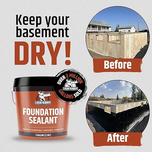 Liquid Rubber Basement and Foundation Repair Sealant - Waterproof Concrete Sealer & Crack Filler - Flexible Coating for Indoor & Outdoor Use - Waterproofing Paint - Black, 5 Gallon