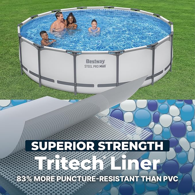 Bestway Steel Pro MAX 14' x 42" Above Ground Pool, Round Metal Frame Outdoor Swimming Pool Set with Filter Pump, Ladder, and Cover, Gray