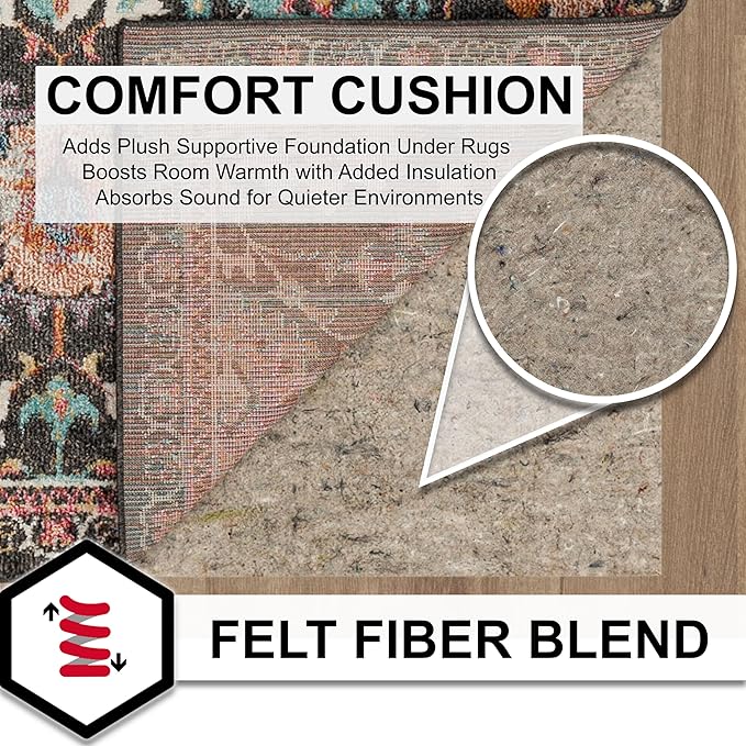 Mohawk Home Non Slip Rug Pad 4' 11" x 7' 6" - 1/2" Thick Felt + Latex Rubber Gripper - Dual Surface Cushion for Hardwood, Carpet, Tile Floors, Made in USA