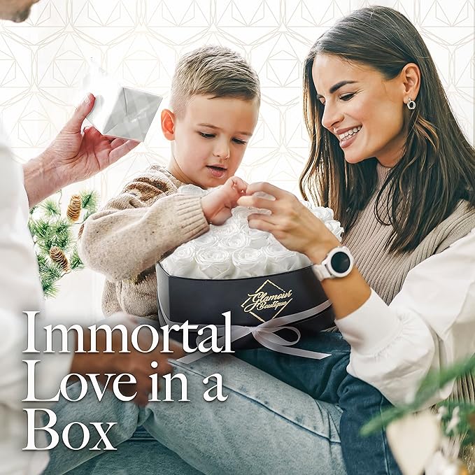 GLAMOUR BOUTIQUE 27 Flower Forever Heart Shape Box, for Mom, Eternal Preserved Roses Gift for Her, Long Lasting Flowers Bouquet, for Birthday, Anniversary and Girlfriend - White
