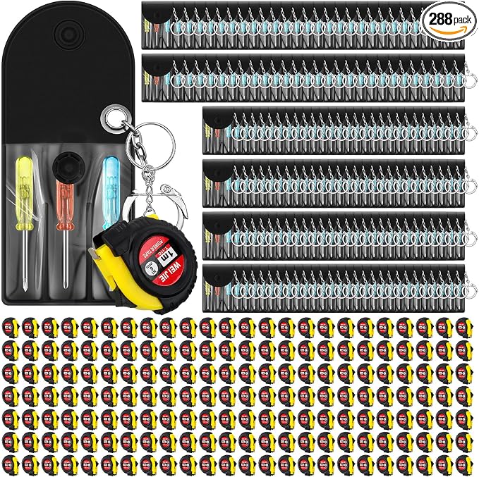Jutom 288 Pcs Mini Tape Measure Keychain Bulk Mini Screwdriver Keychain Set Adult Tool Party Prize for Father's Men Gifts