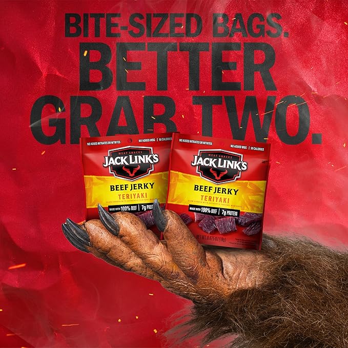 Jack Link's Beef Jerky, Teriyaki, Multipack Bags - Flavorful Meat Snacks for Lunches, Ready to Eat Protein Snacks, Individual Packs - 7g of Protein, Made with 100% Beef - 0.625 oz (Pack of 20)