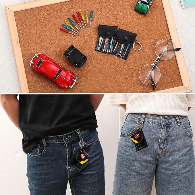 Jutom 168 Pcs Mini Tape Measure Keychain Bulk Mini Screwdriver Keychain Set Adult Tool Party Prize for Father's Men Gifts