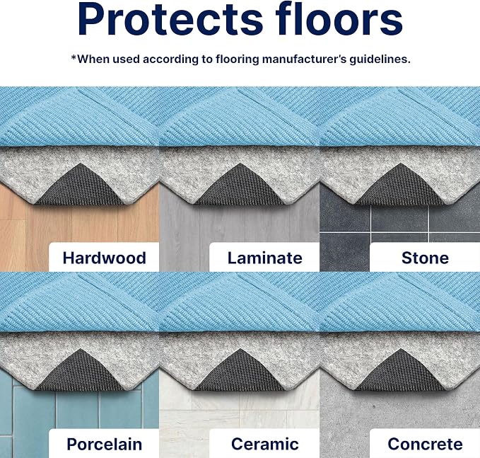 RUGPADUSA - Dual Surface - 12' Square - 1/8" Thick - Felt + Rubber - Non-Slip Backing Rug Pad - Adds Low-Profile Comfort and Protection