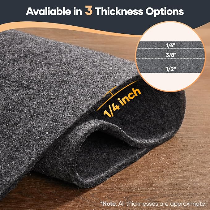 Veken Felt Cushioned Rug Pad 9 x 12 Ft, 1/4 Inch Thick, Dense Needle-Punched Carpet Underlay for Area Rugs, Protector Mat for All Hard Floors Including Hardwoods, Adds Comfort Underfoot