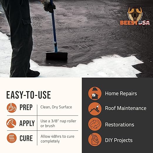 BEEST Liquid Rubber Waterproof Sealant Black, 1 Gallon Covers up to 25-35 Sq ft| Roof Sealant Waterproof Coating for Indoor & Outdoor Leak Repair| Easy to Apply Waterproofing Foundation Sealer