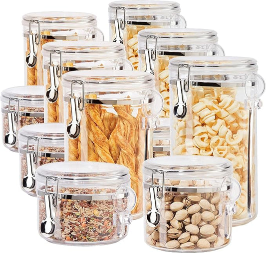 Oggi 4pc Clear Canister Set with Clamp Lids Airtight Containers in Sizes Ideal for Kitchen & Pantry Storage of Bulk, Dry Foods Including Flour, Sugar, Coffee, Rice, Tea, Spices & Herbs (Pack of 3)