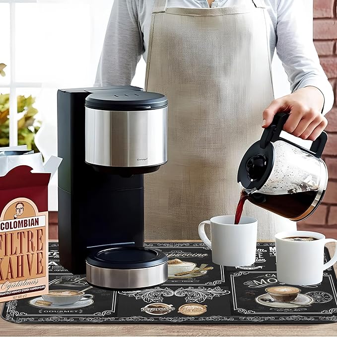 Coffee Drying Mat - Anti-Slip Silicone Dish Drying Mats, Super Absorbent: 19in x 12in