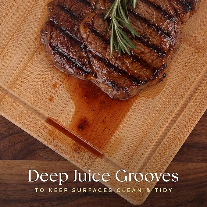 Deer & Oak Premium Extra Large Bamboo Cutting Board - 17.3" x 11.8" x 0.8" Wooden Chopping Board for Meat and Vegetables, Pre-Oiled, Water Resistant, Knife Friendly