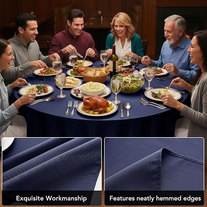 10-Pack Navy Blue Round Tablecloths, 90 Inches, Stain-Resistant Polyester for 4-5 Ft Round Tables - Washable Table Covers for Weddings, Banquets, Birthday Parties, Events