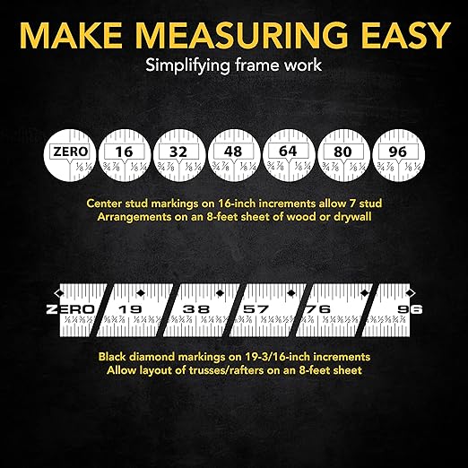 LEXIVON [4-Pack] 25Ft/7.5m AutoLock Tape Measure | 1-Inch Wide Blade with Nylon Coating, Matte Finish White & Yellow Dual Sided Rule Print | Ft/Inch/Fractions/Metric (LX-205X4)