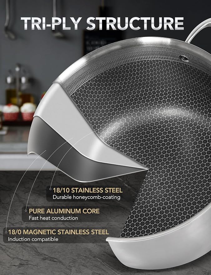 MICHELANGELO Tri-ply Stainless Steel Stock Pot, 8-Quart Stockpot with Lid, 18/10 Nonstick Cooking Pot with Honeycomb Interior, Compatible with All Cooktops
