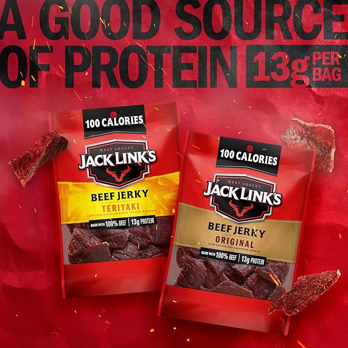 Jack Link's Beef Jerky Variety Pack - Original and Teriyaki - (9 Pack) 1.25 oz Bag - Ready to Eat Protein Snacks - 13g Protein per Serving - Made with 100% Real Beef