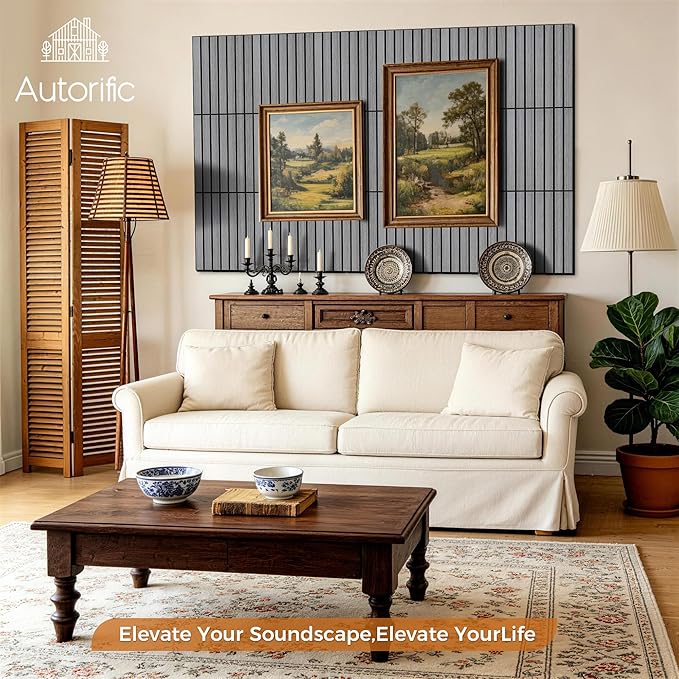 12 Pack PVC Wood Wall Panels, 11.8 x 15.7 x 0.35 Inch Sound Panels, 100% Polyester Fiber Acoustic Panels Sound Absorbing for Home, Office, Studio,Theater, Gray Oak
