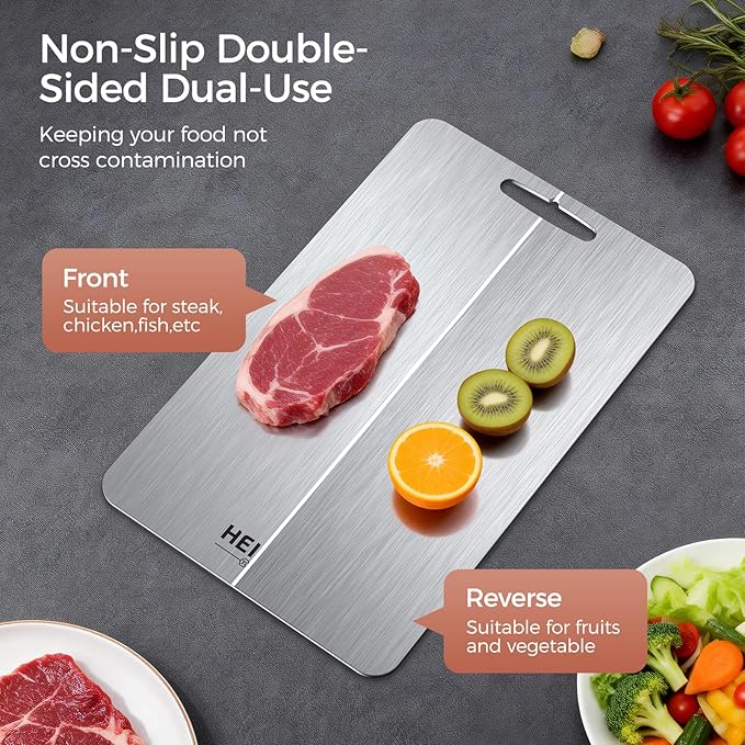 Titanium Cutting Board Set of 3, 100% Pure Titanium Cutting Boards for Kitchen, Non-Toxic, Double-Sided Chopping Boards for Raw & Cooked Food, Handles Included, Dishwasher Safe(M+L+XL)